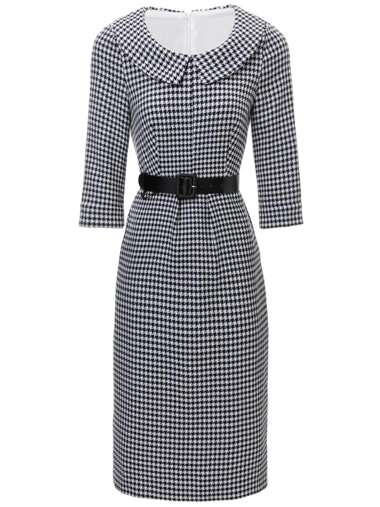 Autumn Retro Lapel Plaid High Waist Casual Travel Dress