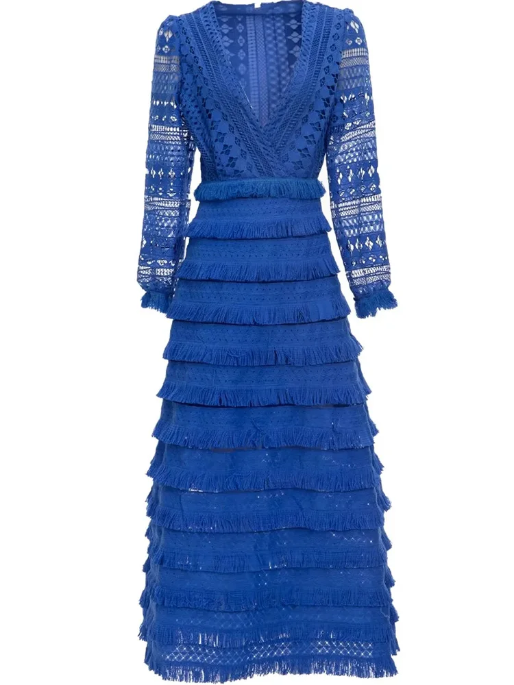 Autumn Blue Lantern Tassel Runway Cake Dress