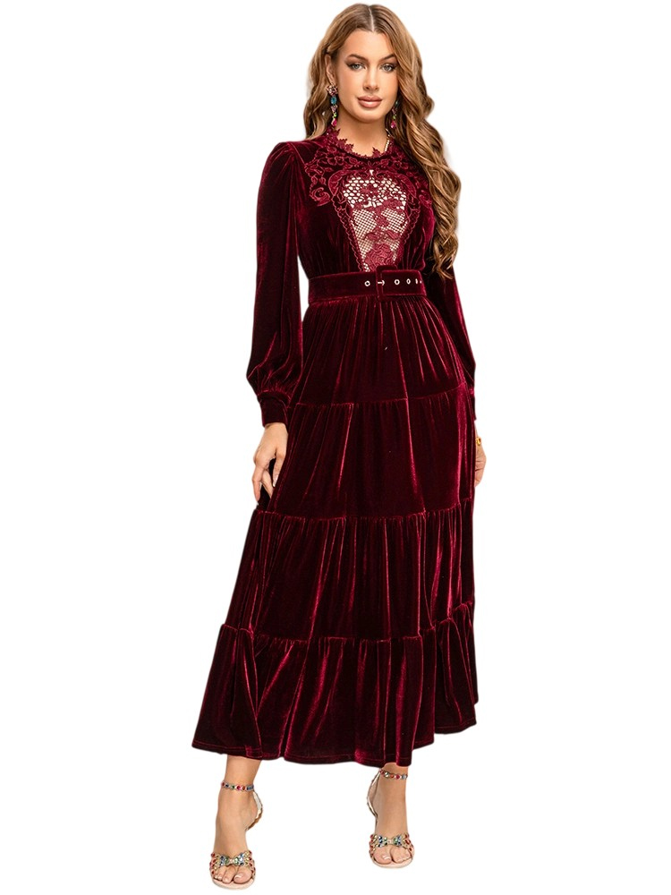 A couture velvet dress with lace cut-out details  Party Dress