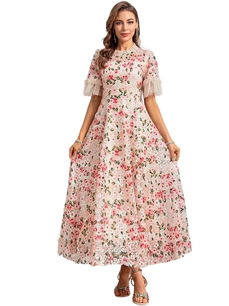 Bohemian mesh flower sequins temperament gorgeous dress