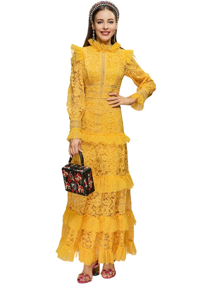 Bell Sleeve Lace Retro Party Maxi Dress