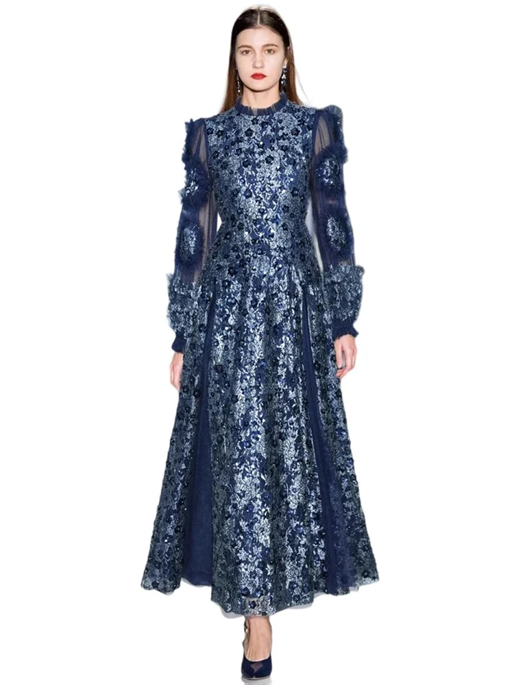 Party Long Sleeve Sequin Applique High Waist Elegant Gorgeous Dress