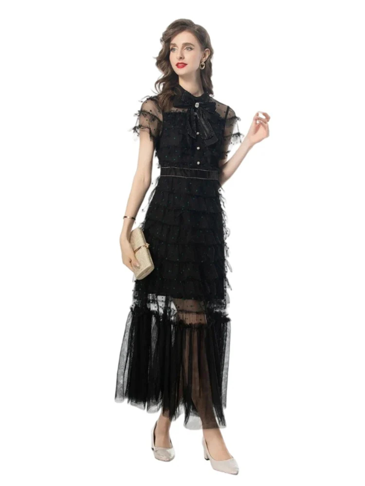 Vintage Gorgeous Beaded Handmade Pearl Diamond Mesh Dress