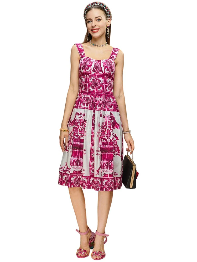 Spaghetti Strap Floral Print Holiday Party Midi Dress